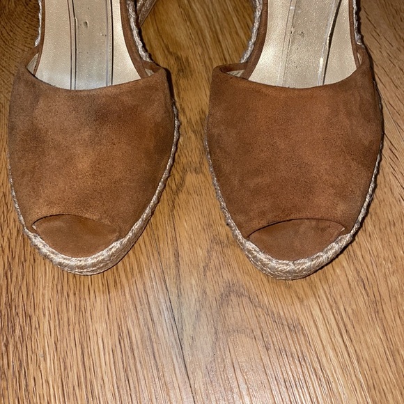Stuart Weitzman Cognac Brown Wedge Suede Espadrille Sandals - Picture 9 of 9